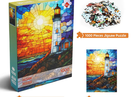 Colorful Stained Glass Lighthouse Puzzle 1000 Pieces Impossible Puzzle - Jigsaw Puzzle Adventure, for Adults, Family Group Play with HD Poster Included(19.7 x 27.6 in)