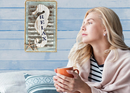 CoTa Global Aquarius Seahorse Relax Nautical Wooden Wall Accent Home Decor