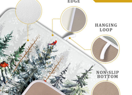 Pine Tree Dish Drying Mat for Kitchen Counter 16x18 Inch Forest Deer Absorbent Dishes Drainer Mats Reversible Microfiber Quick Dry Rack Pad