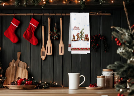 DAYOUER Merry Christmas Squirrel Kitchen Dish Towels, Squirrel Lover Gifts, Winter Holiday Xmas Squirrels Decorative Hand Tea Towels for Bathroom Kitchen, 16x24 Inches