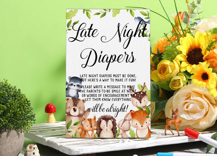 Roowest BabyShower Games Late Night Diapers Sign, Woodland
