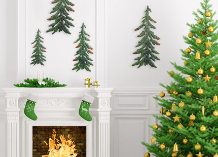 Jetec 4 Pcs Metal Pine Tree Wall Art, 3D Metal Tree Wall Decor, Green