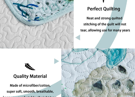 Tritard 3 Piece Coastal Beach Quilt Set King Size Ocean Beach Themed Bedding Set Microfiber Lightweight Bedspread Coverlet with 2 Shams Starfish Coral Seashell Bed Covers for All Season, 106''x96''