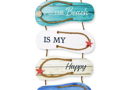 Gift Boutique Beach Wall Decor Hanging Sign, Coastal Wooden Flip Flop Plaque for Nautical Bathroom, Lake House, Ocean Summer Home Decor