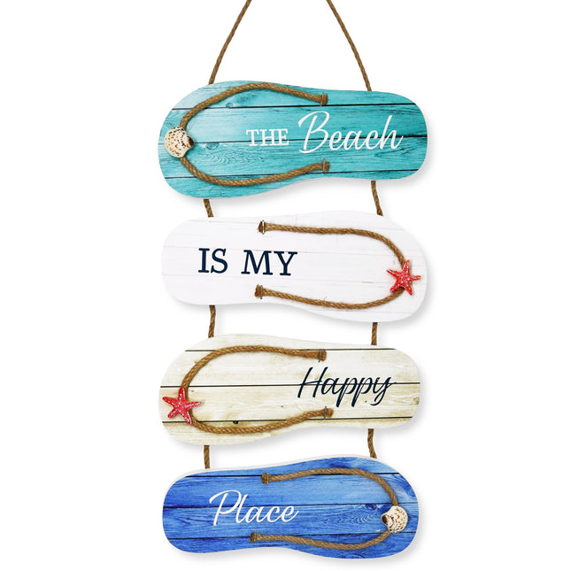 Gift Boutique Beach Wall Decor Hanging Sign, Coastal Wooden Flip Flop Plaque for Nautical Bathroom, Lake House, Ocean Summer Home Decor