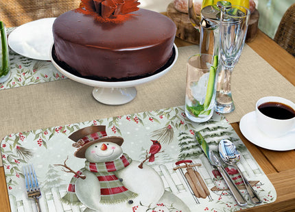 CounterArt Brown Hat Snowman Reversible Easy Care Placemat 4 Pack