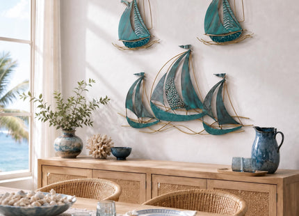 HAVFIFK Large Sailboat Metal Wall Decor for Living Room,3D Wall Art
