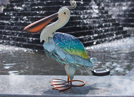 HONGLAND Solar Metal Pelican Statues Garden Sculpture & Statues, 17 Inch Glass Outdoor Pelican Yard Art Coastal Ocean Bird Decor Lawn Ornament for Backyard Porch Patio Decor