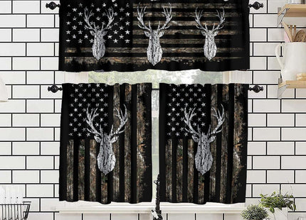 wlsgdsg American Flag Valance Curtains for Boys Teen Room, Deer Hunting Woodland