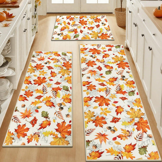 SHACOS Fall Kitchen Rug Sets of 3 Maple Leaves Acorn Nuts
