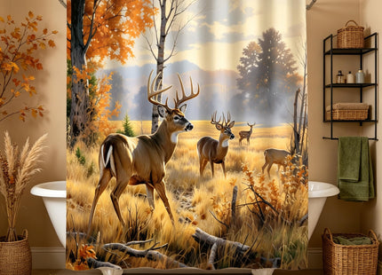 Fall Forest Deer Shower Curtain Rustic Cabin Moose Hunting Autumn Curtain