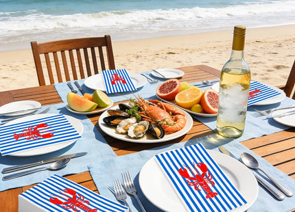 FYSUIMU 50 Pcs Summer Crawfish Guest Napkins Watercolor Crayfish Stripe Paper Napkins Dark Blue Red Lobster Disposable Bathroom Hand Towels for Party Dinner Table Supplies