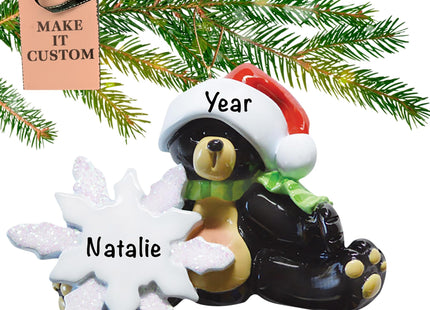 Personalized Black Bear Ornament 2026 for Girls & Boys, Bear & Snowflake