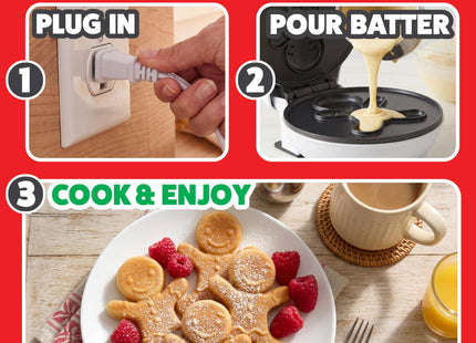 Gingerbread Man Mini Waffle Maker- Festive 4" Electric Waffler Iron