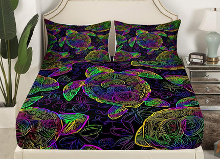 Feelyou Sea Turtle Fitted Sheet Ocean Creature Bed Sheet Set Sea Animal Bedding Boho Mandala Sheet Set Twin Size Includes 1 Sheets & 1 Pillowcase (No Flat Sheet)