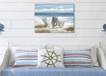 Relaxing Abstract Coastal Beach Chair Canvas Wall Art Seaside Ocean Wave Picture Print Painting Artwork Decor for Bedroom Living Room