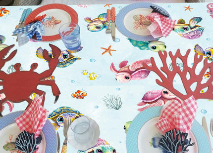 CANDY CHEF Sea Turtle Tablecloth 3 Pcs Ocean Turtle Birthday Party Supplies Plastic Disposable Turtle Theme Table Covers for Under The Sea Party Baby Shower Decorations