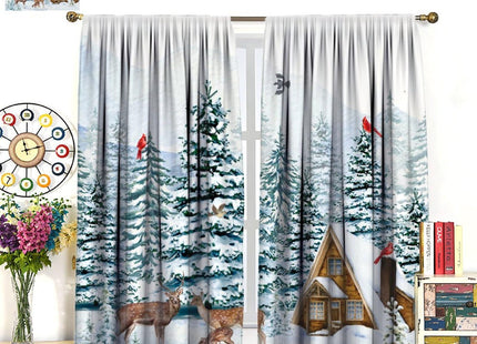 Nanacur Winter Forest Curtains, Nature Snowy Forest Scenery Rustic Country Deer Cardinal Xmas Pine Tree Window Treatments for Farmhouse Kitchen Bedroom Living Room, 42" W X 45" L, Decor