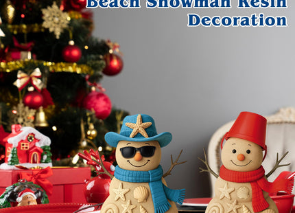 Moucuny 2 Pieces Christmas Beach Snowman Decorations Christmas Resin Sandbeach Snowman Figurine with Starfish Beach Bucket Scarf Table Decor for Holiday Kitchen Home