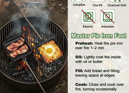 AILITOR Mountain Pie Maker Cast Iron Set of 2 - Pie Irons for Camping with Storage Bag, Campfire Sandwich Maker Cast Iron