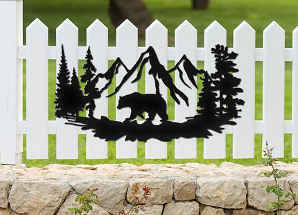 Vivegate Bear Wall Decor – 17.5”X9” Bear Wall Art Decorations for Cabin Hunting Pine Tree Cabin Lodge Metal Wall Decor
