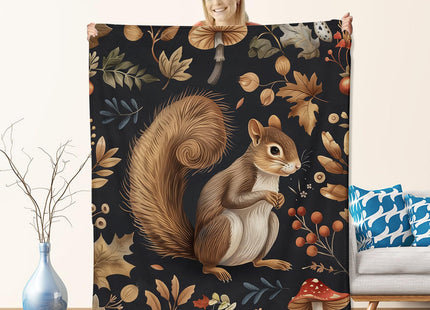 Squirrel Blanket for Kids Adults, Flannel Squirrel Blankets Gifts, Mushroom Squirrel Throw Blanket for Sofa Couch Bed Living Room Soft Warm Cozy Squirrel Decor 50" x 40"