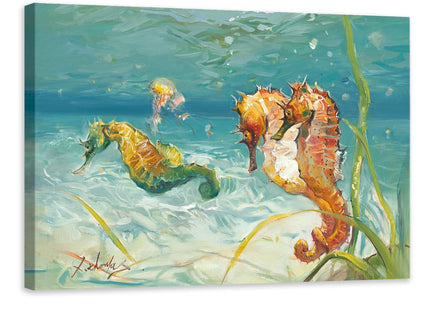 JZLDZS Ocean Canvas Wall Art Seahorse Painting, Aqua Teal, 12x16 Inch