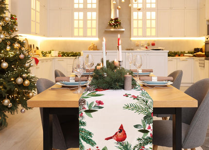 Cloudfomila Winter Red Cardinal Table Runner Pine Branch Berry Burlap Table Runners, Christmas Xmas Seasonal Coffee Table Center Decor for Home Kitchen Dining Party Indoor Outdoor 13x36 Inch