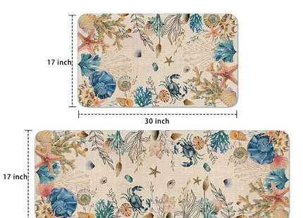 Eikunn Ocean Kitchen Rugs Set of 2, Nautical Kitchen Mats for Floor, Coastal Coral Kitchen Sink Mat Kitchen Decor Doormat+Runner Rug
