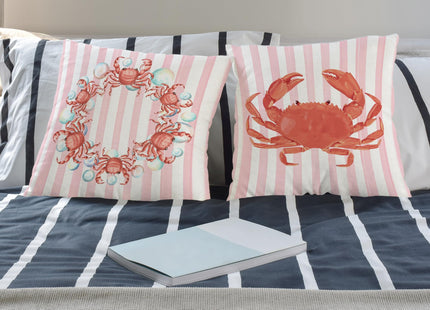Exqcom Coastal Red Crab Pillow Covers 18x18 Set of 2, Nautical Coastal Red Crab Bubbles Pink White Striped Throw Pillow Covers for Beach House Home, Preppy Beach Room Decor