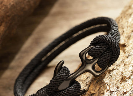 HAQUIL Black Paracord Anchor Bracelet | Unisex Nautical Rope Design, Secure Hook Closure