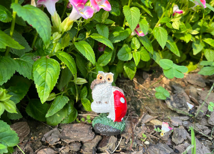 Cliocoo 4cs Owl Mushroom Miniature Set for Fairy Garden, Lovely Resin Owl Figurines Kit for Garden Yard Patio Outdoor Home Decoration (Owl Mushroom Set)