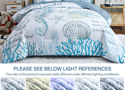Comforter Set King Size Coastal, Beachy Themed 7 Pieces Ocean Bedding