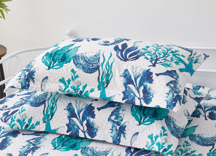 3 Piece Ocean Daybed Cover Set Twin Size Daybed Bedding Sets Beach Theme Daybed Cover Seahorse Starfish Shell Printed Bedspread Coverlet for Twin Bed with 2 Standard Shams,39"x75"