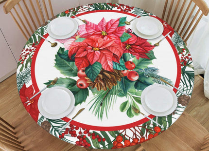 Christmas Holly Tablecloths Round Tablecloth Fitted Elastic Table Cover Washable for Kitchen Dining Picnic Party Fit T able 40-44