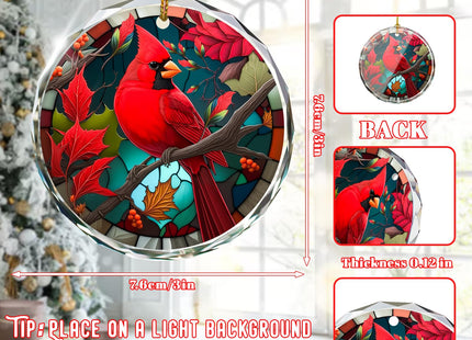 Cardinal Stained Glass Ornament - Christmas Tree Decorations, Cardinal Ornaments for Christmas Tree, Gift Exchange