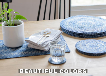 Homespice Denim Braided Table Runner for Coastal Decor, Oval 8x28 Set of 2