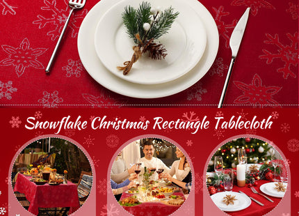 Tegeme Christmas Snowflake Tablecloth Winter Table Decor, Red, 52" X 70"