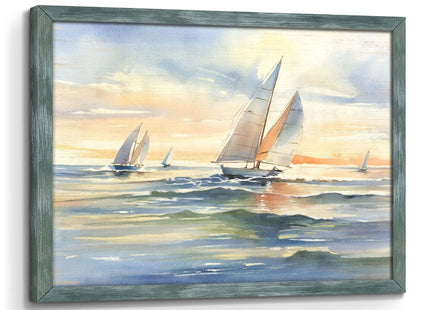 arttitue Framed Sailboat Wood Wall Art, Ocean Seascape Picture, 11''x16''
