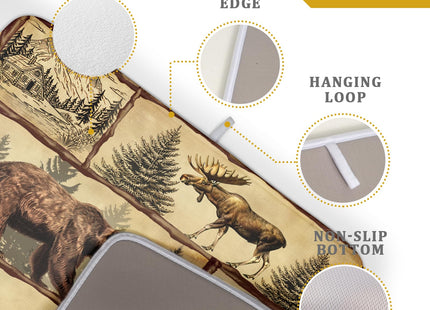 Vintage Bear Moose Dish Drying Mat 18x24 Inch Country Cabin Absorbent Dish Draining Mat Heat Resistant Drying Pad for Counter Sink Home