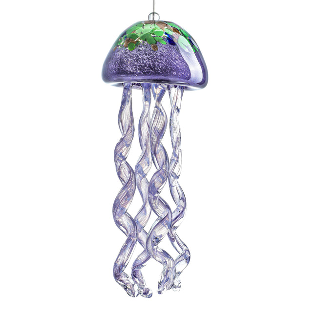 14in Handcrafted Purple Sea Glass Jellyfish Wind Chime Patio Decor