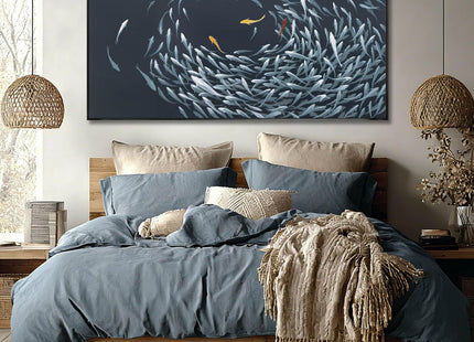 Framed Wall Art,Sea Fish Wall Decor for Living Room,Blue Beach Theme Artwork,Coastal Large Pictures Poster Prints Arts for for Bedroom Dining Room 29"x58"