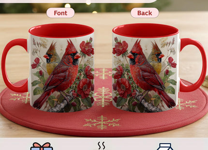 Cardinal Bird Ceramic Coffee Mug, Beautiful Red and Yellow Redbird with Floral Background, Durable Tea Cup for Home, Gift for Nature Lovers,Morning Mug for Hot and Cold Drinks (Cardinal Bird Floral)