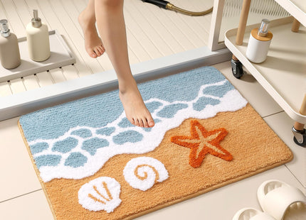 WENBOER Ocean Wave Bath Mat, Coastal Rug, Soft Microfiber, 16x24 Inch