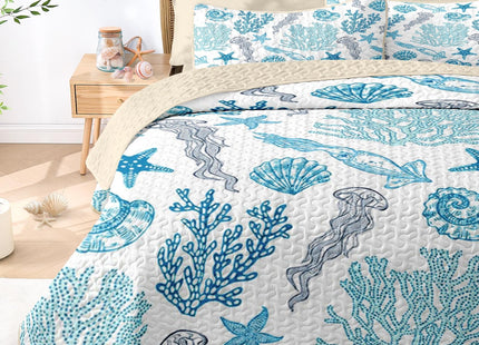 Pamnest Queen Quilt Set, 3 Pieces Ocean Beach Bedding, Bedspread