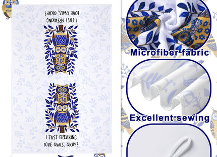Bencailor 6 Pack Decorative Kitchen Towels Sets Hand Dish Towels for Kitchen Bathroom Home Supplies Housewarming Gift 16" x 24"(Blue White,Owl)
