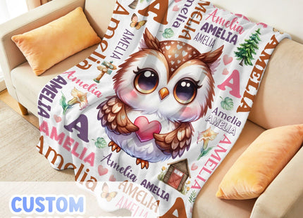 Custom Owl Name Baby Blanket,Personalized Owl Baby Blanket for Kid