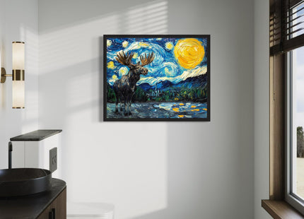 Moose Unframed Art Print Poster, Animal Van Gogh Starry Night Nature Theme Wall art Painting Decor, Art Home Artwork For Bedroom, Bathroom Living Room 79B (Moose, 36"L x 24"W, Unframed)