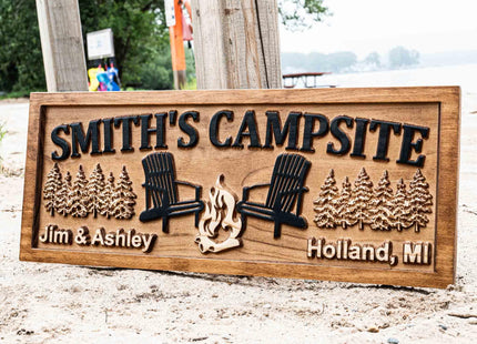 Custom Wood Campfire Family Name Campsite Sign, Fire Pit Cabin Sign