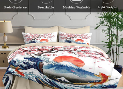 WeCozy Queen Comforter Set with Sheets, 7 Pieces Japanese Ocean Bedding
